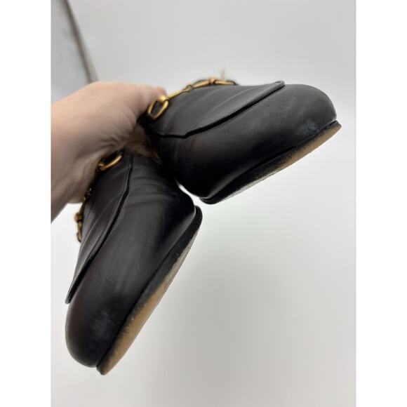 Gucci Princetown Horsebit Accent Black Leather Mules Fur Lined Size 9 39 Loafers - Picture 14 of 16